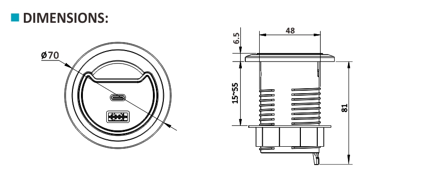 Ổ cắm sạc USB và USB type C lắp âm bàn  tiện dụng SinoAmigo STS-1W/C20 mầu trắng